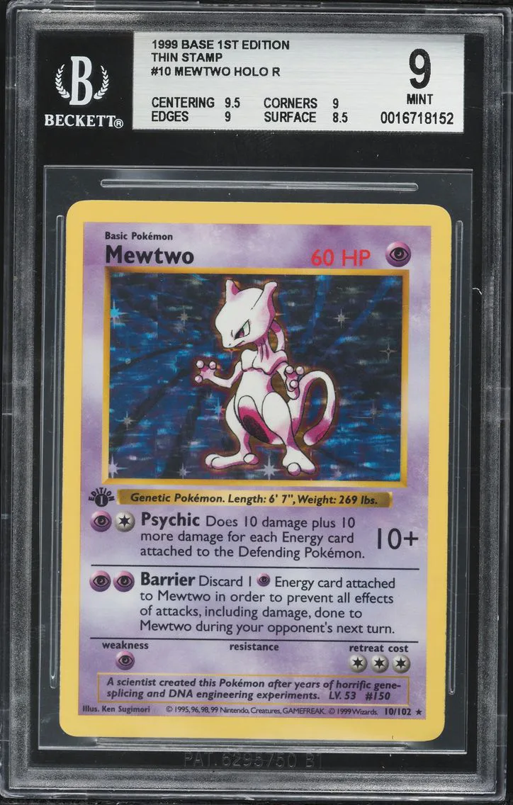 Mewtwo HOLO R/(Thin Stamp), graded BGS 9
