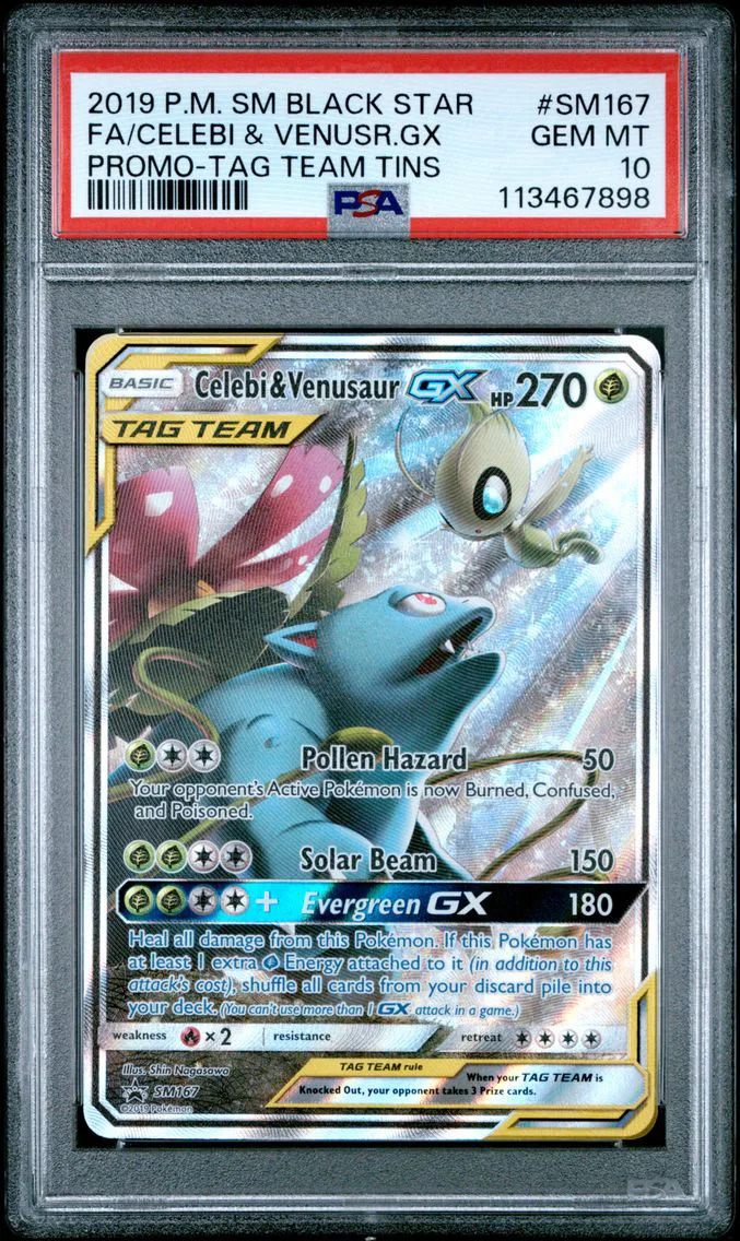 Celebi & Venusaur GX, graded PSA 10