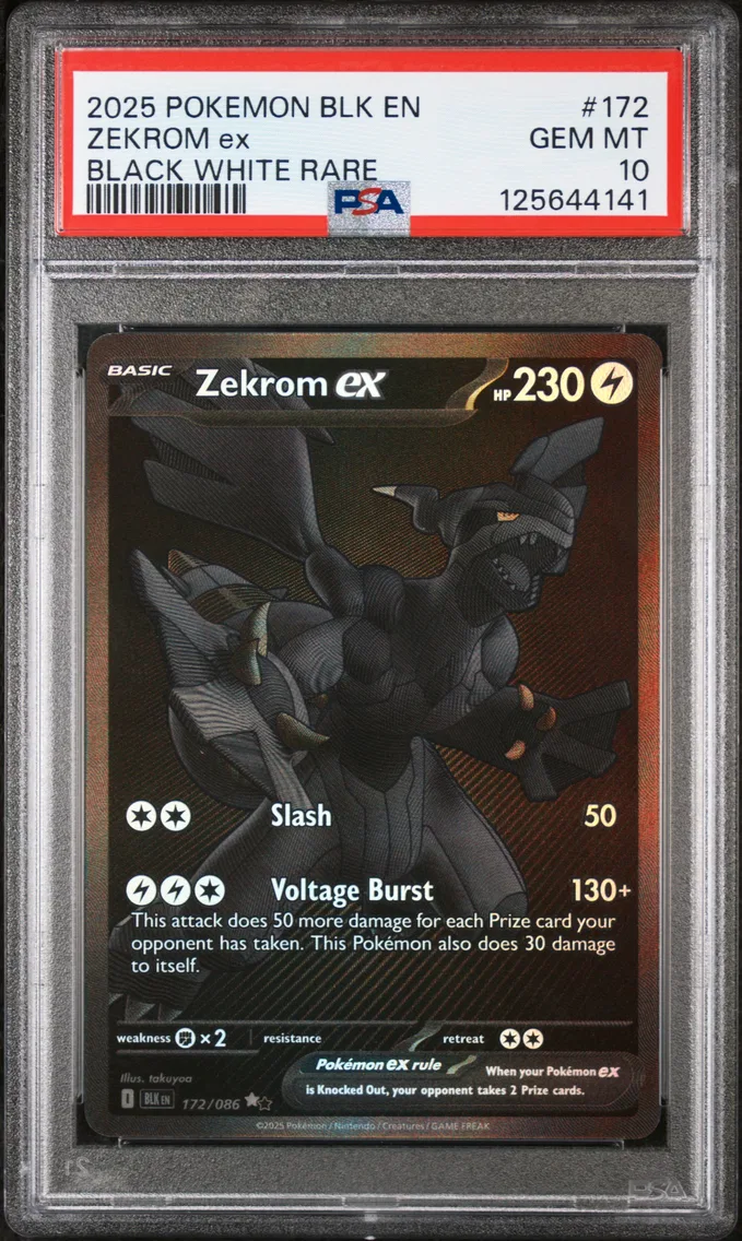 2025 #172 Zekrom EX PSA 10 Blk EN-Black Bolt, graded PSA 10