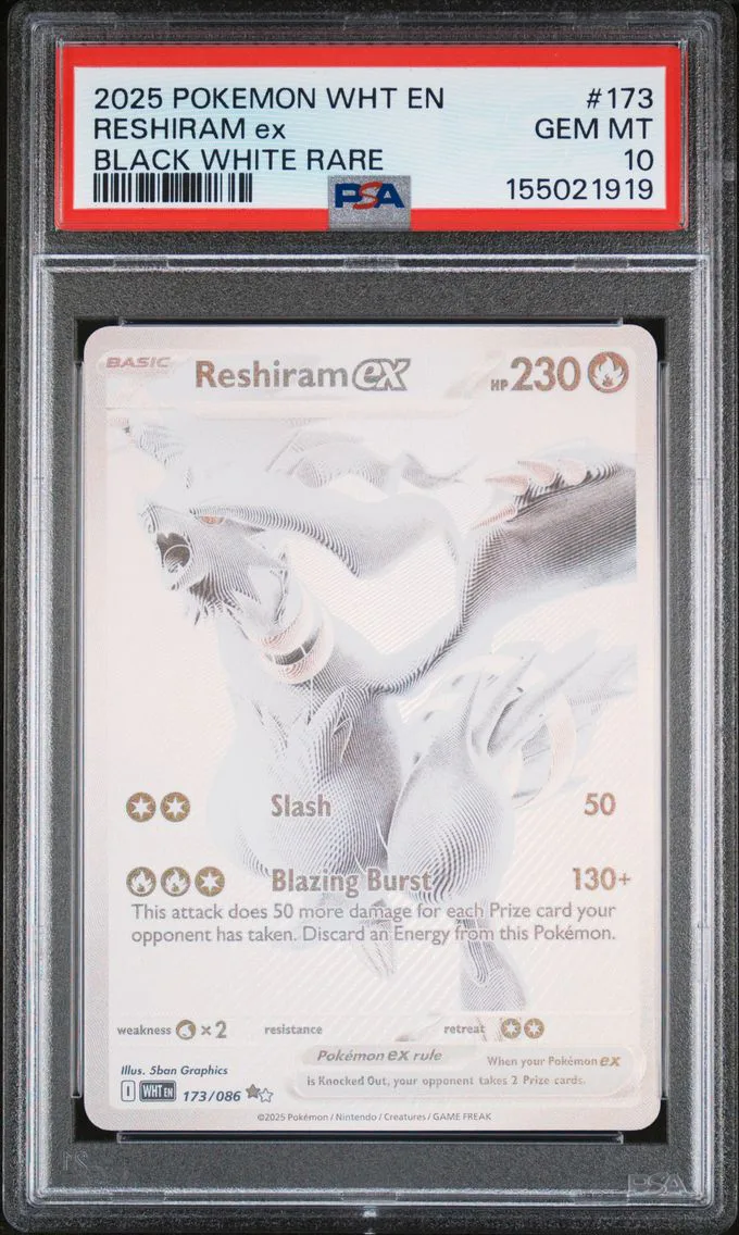 2025 #173 Reshiram EX PSA 10 Wht EN-White Flare, graded PSA 10