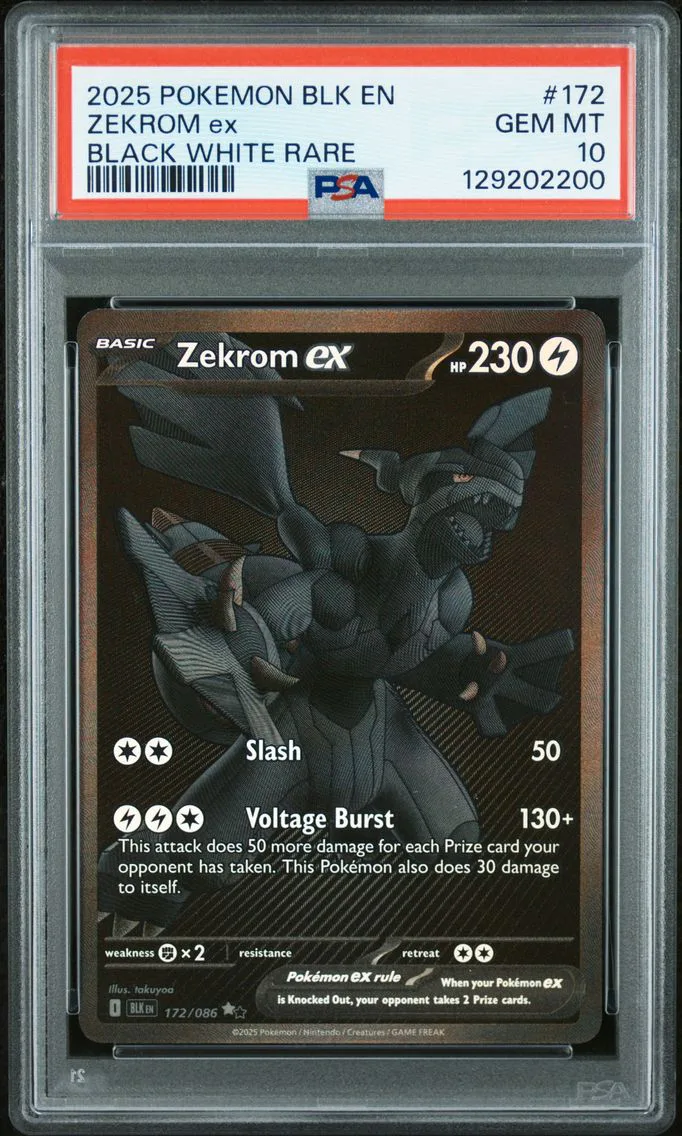 2025 #172 Zekrom EX PSA 10 Blk EN-Black Bolt, graded PSA 10