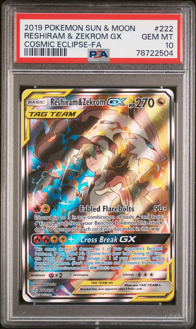 Reshiram & Zekrom GX, graded PSA 10