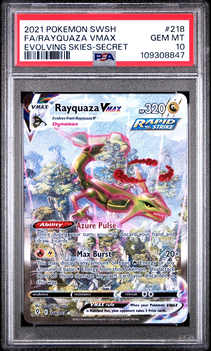 2021 #218 Full Art/Rayquaza VMAX PSA 10 Sword & Shield Evolving Skies, graded PSA 10